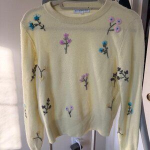 Share White + Warren Women's 100% Cashmere Embroidered Floral Crewneck Sweater,